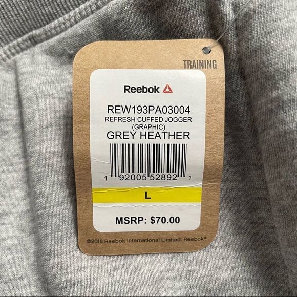 NWT Reebok Refresh Cuffed Jogger Sweatpants Gray Graphic Logo Women’s Size Large - Picture 7 of 9